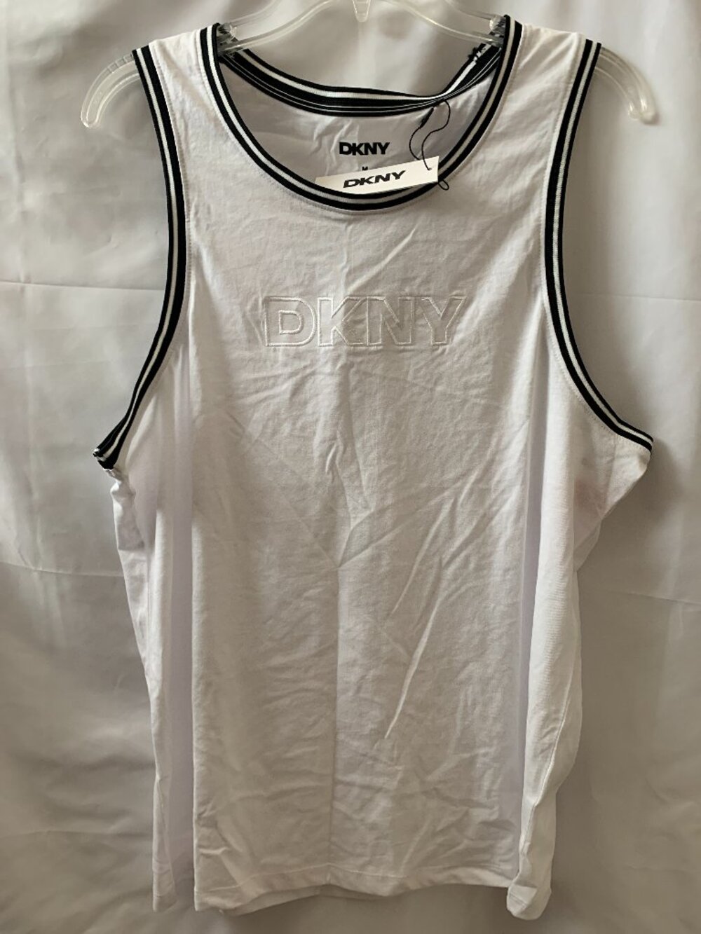 DKNY Embroidered Striped Tank Top in Black/White Sz MEDIUM
